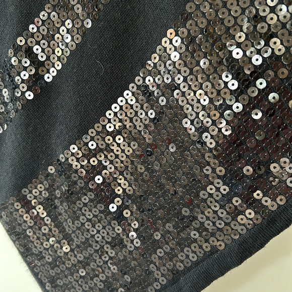 Belldini Sequined Striped Cowl-Neck Knit Poncho Style Sweater Black - Picture 5 of 10